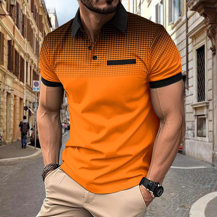 Versatile men's gradient polo shirt, short sleeve, ideal for comfortable and stylish spring fashion.