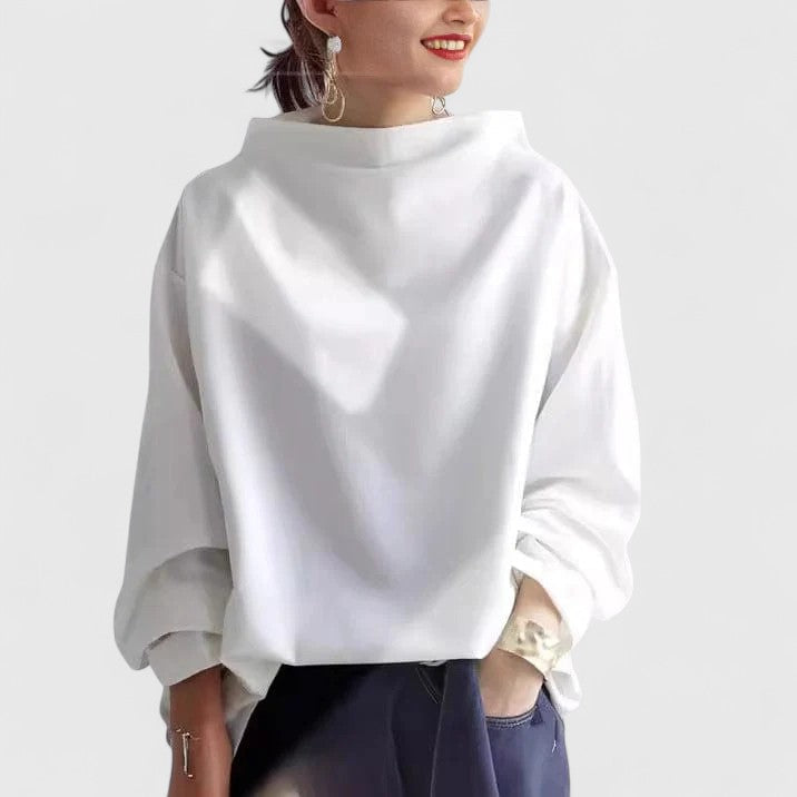 Elegant women's high neck top, ideal for a sophisticated look. Comfortable, versatile, and chic fashion apparel.
