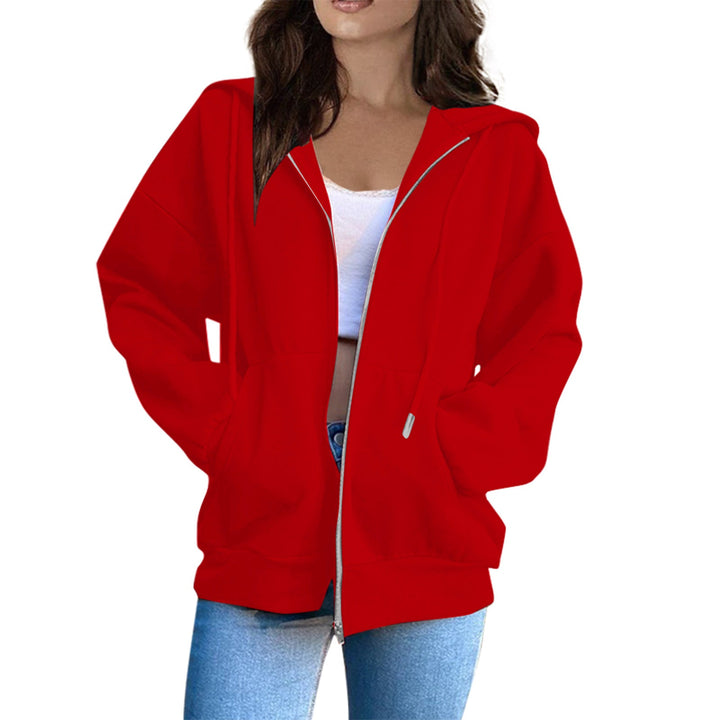 Chic women's oversized jacket with hood, offering cozy comfort for spring fashion.