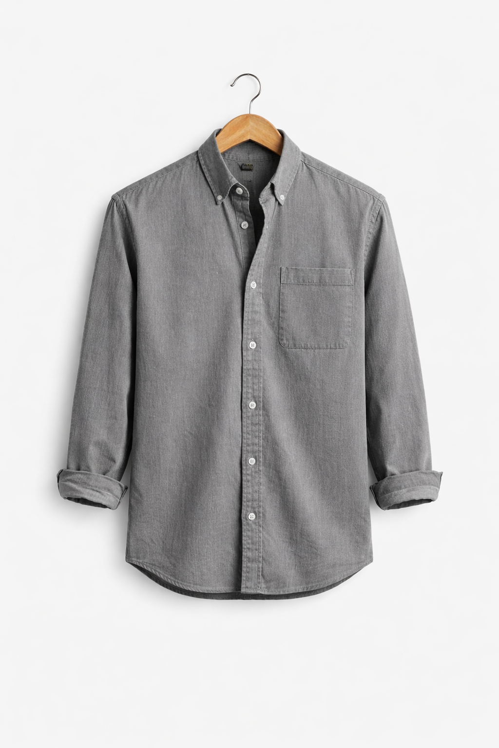 Comfortable men's chambray shirt with a relaxed fit. Ideal long sleeve button-up for everyday style.