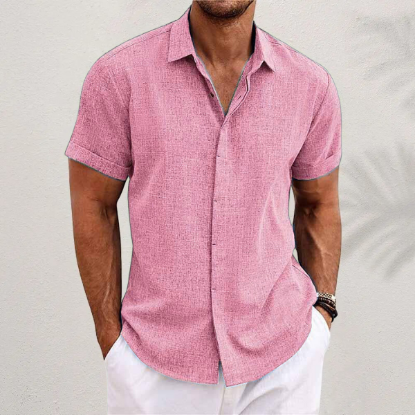 Comfortable men's relaxed-fit button shirt with a collar, perfect for warm-weather casual style.