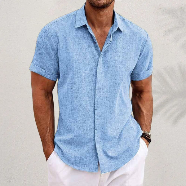 Classic men's short-sleeve button shirt, a timeless addition to spring & summer wardrobes.