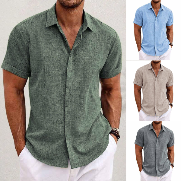 Spring/summer men's breathable linen short sleeve shirt, lightweight and perfect for holiday fashion.