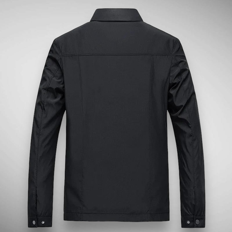 Casual men's autumn jacket. Zip-up style with a smart collar & fashionable plaid accent for versatile wear.