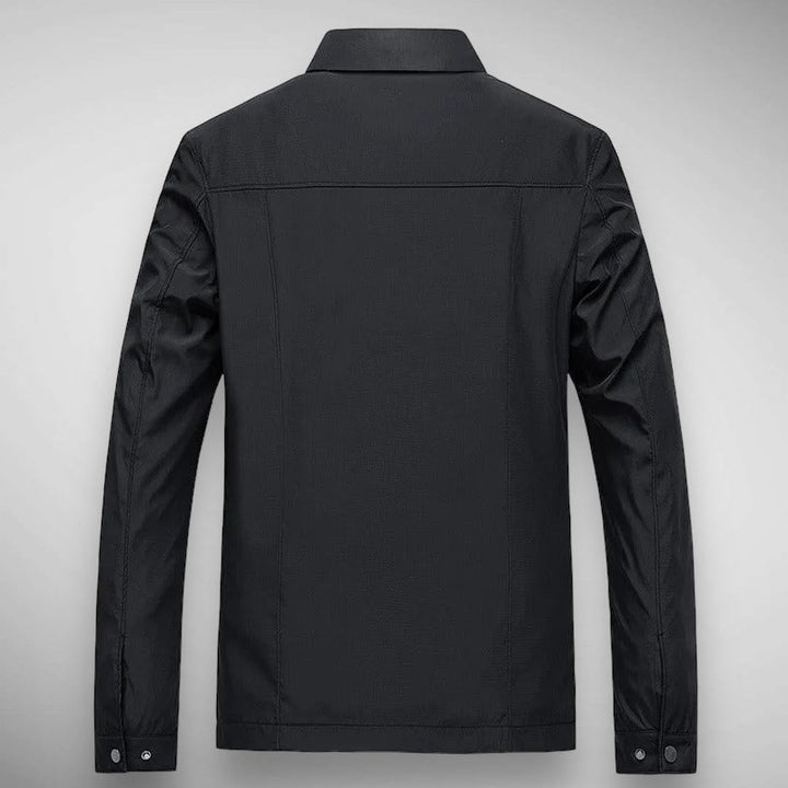 Casual men's autumn jacket. Zip-up style with a smart collar & fashionable plaid accent for versatile wear.