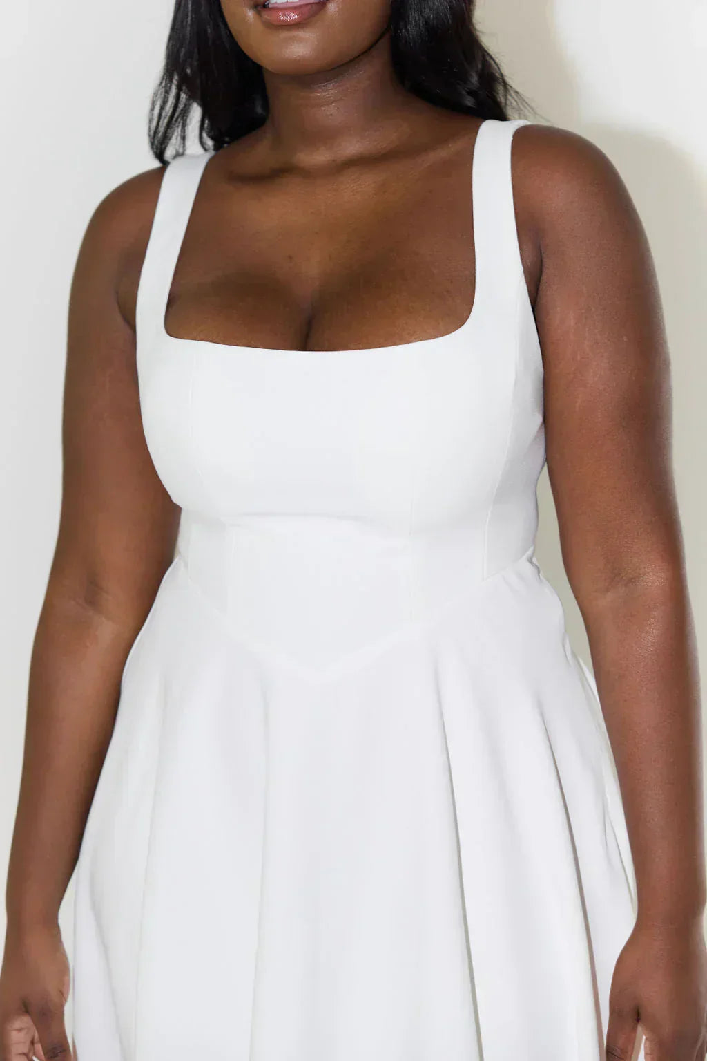 Flattering high waist women's midi dress with a chic square neck, offering classic, elegant style.