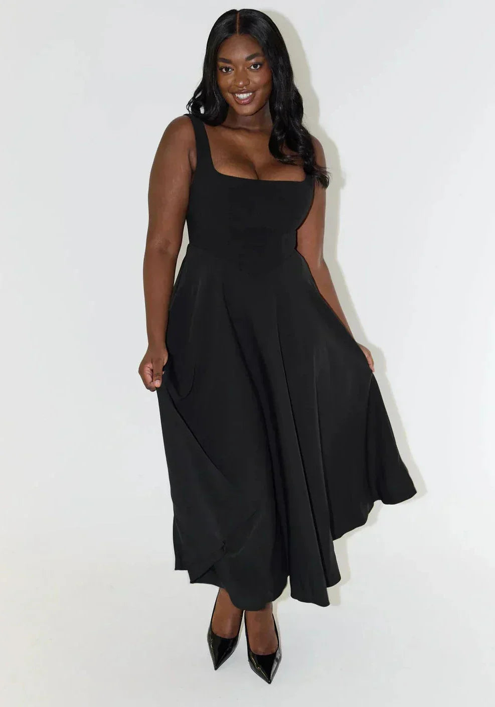 Stylish women's high waist midi dress featuring a flattering square neckline, great for any event.