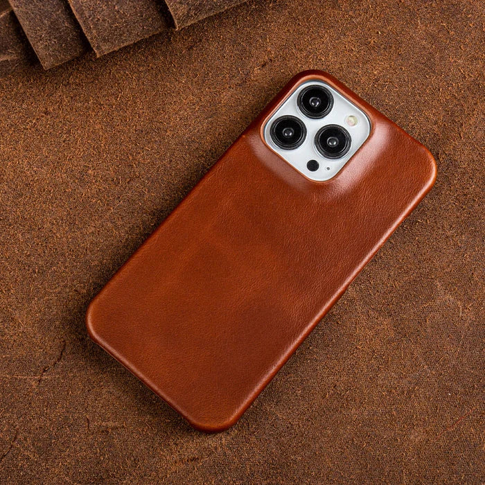 Enhanced shock absorption detail on premium leather protective iPhone case.