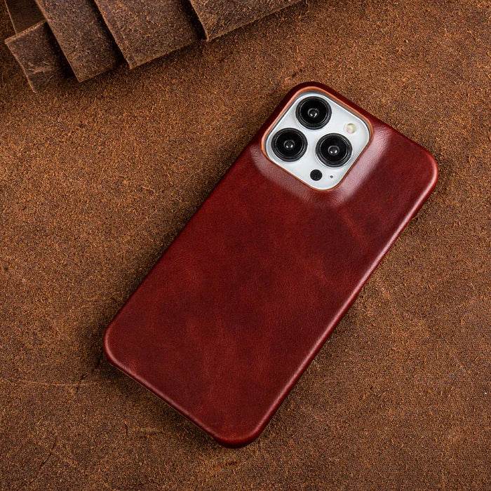 Slim profile of this durable, protective, shockproof leather iPhone case.
