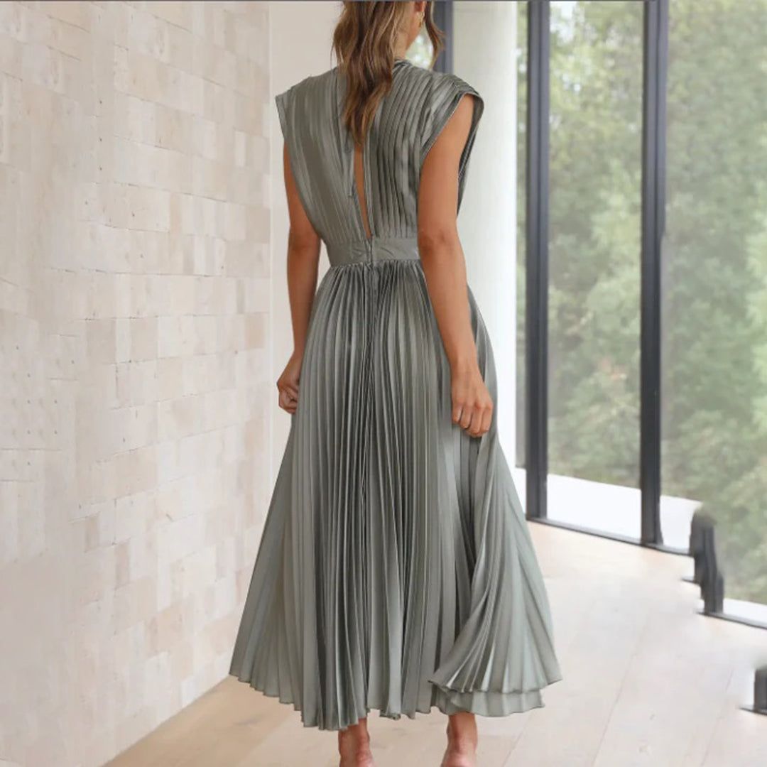 Chic women's formal flowy midi dress, perfect for sophisticated gatherings and party events.