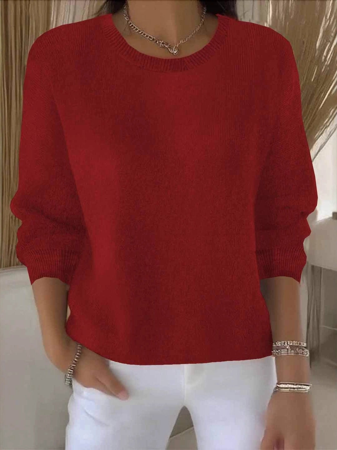 Women's cozy & elegant knit jumper. Comfortable long sleeve sweater for versatile everyday fall/winter style.