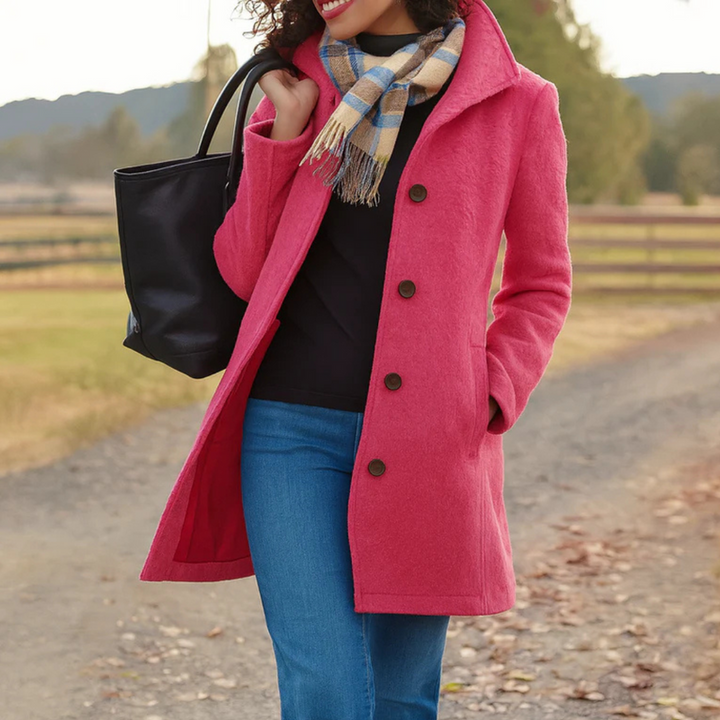 Elegant women's classic long coat, a versatile & warm jacket for timeless fall and winter fashion outerwear.