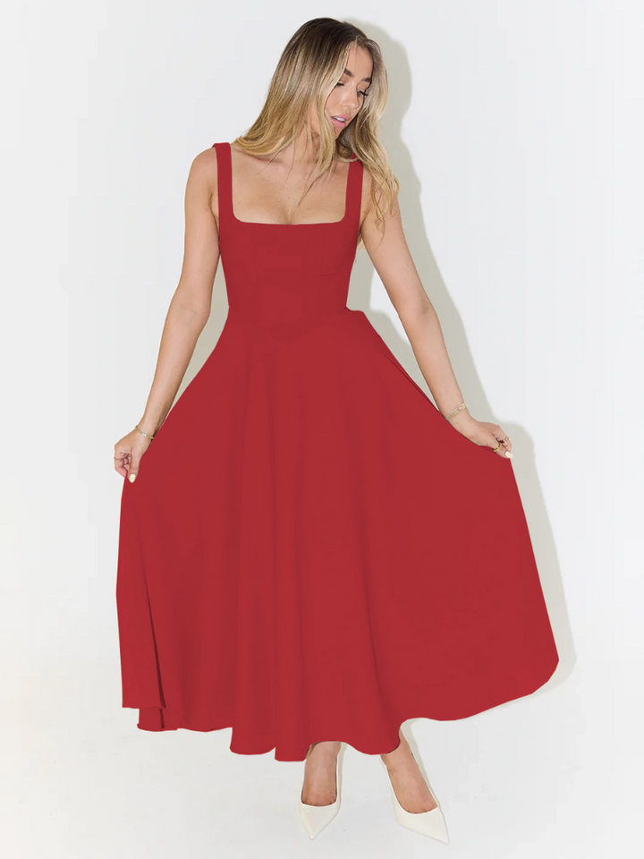 Soft fabric detail on elegant women's midi dress, comfortable, stylish & fashionable.