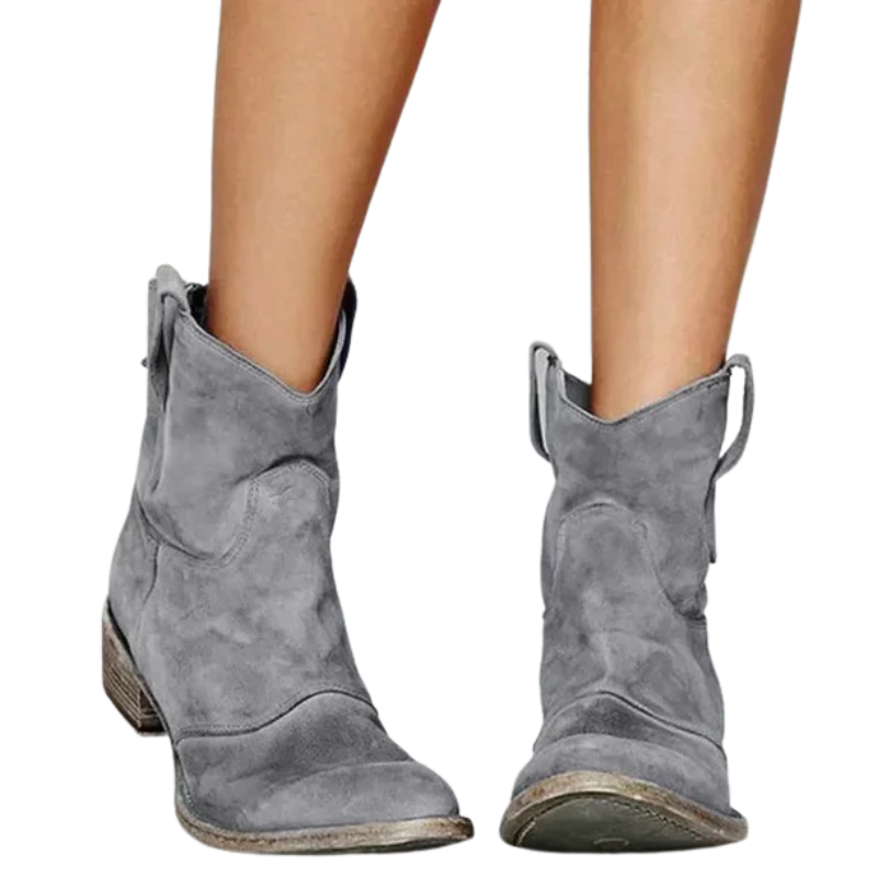 Women's Emily vintage Western ankle boots with classic cowboy stitching and low heel, perfect for fall fashion.