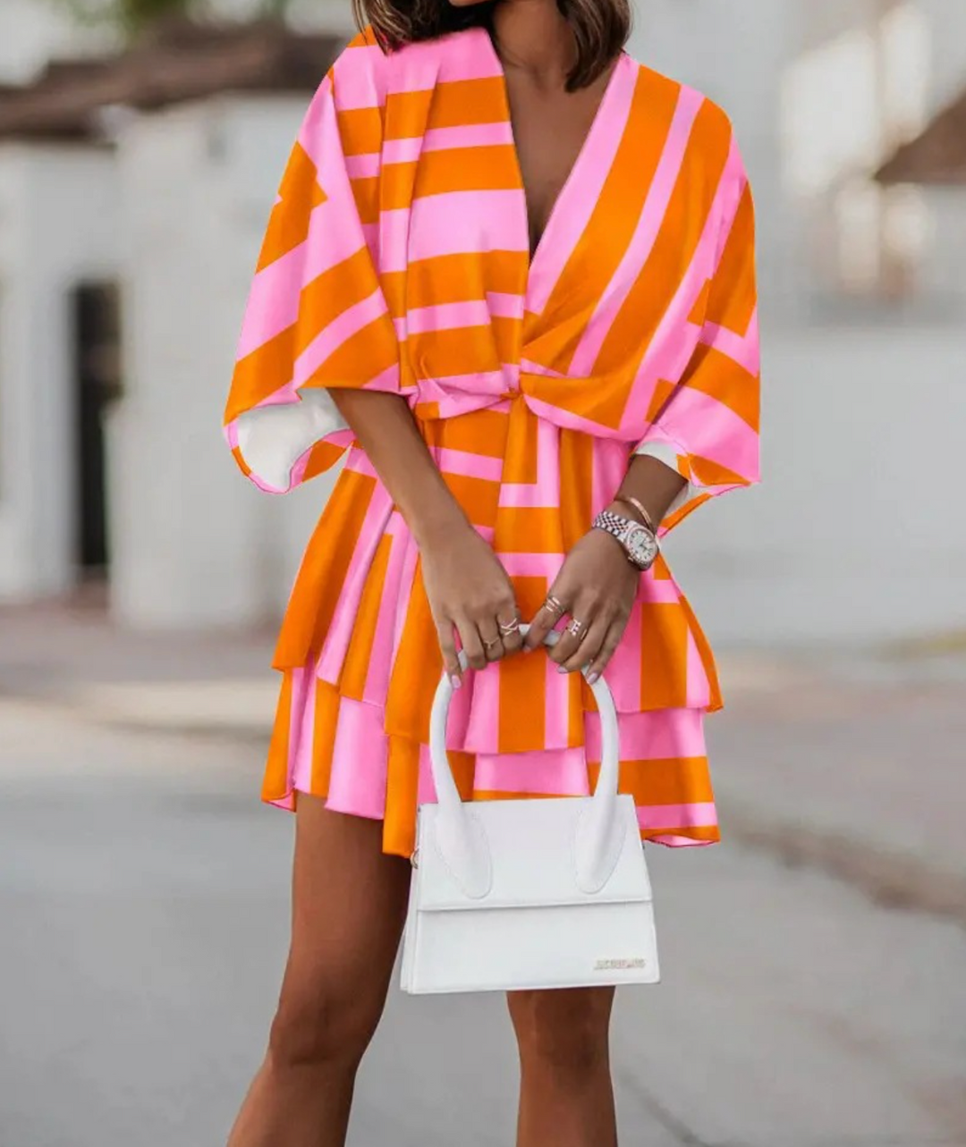 Floral print mini dress, bohemian-inspired for women's summer casual and vacation fashion.