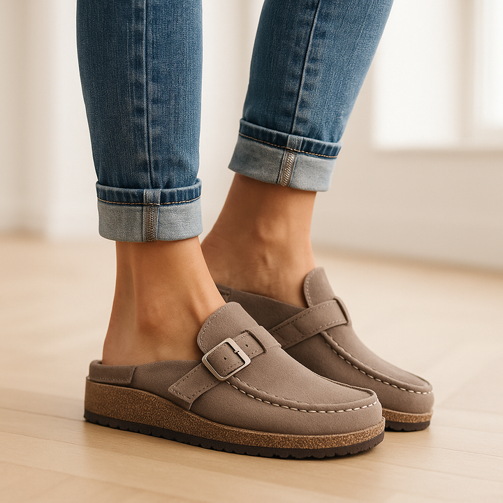 Comfortable women's buckle sandals with adjustable straps, flat sole for everyday support. Perfect summer footwear.