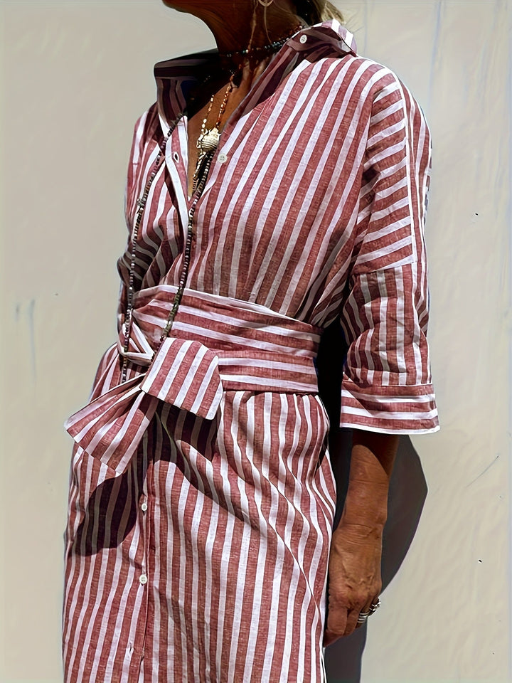 Comfortable women's striped casual dress, a perfect choice for summer day events.