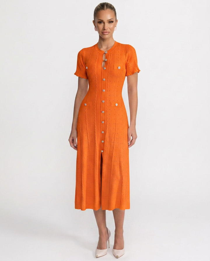 Versatile button-front midi dress for women, an elegant choice for all-season events, cocktail parties & smart casual.