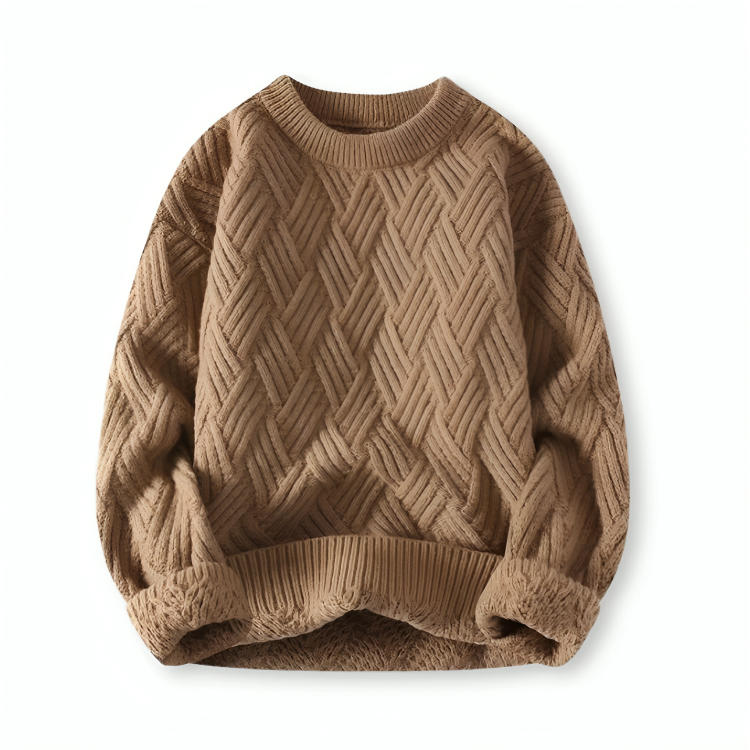 Stylish men's crew neck sweater with ribbed knit texture. Ideal long sleeve top for everyday fashion.