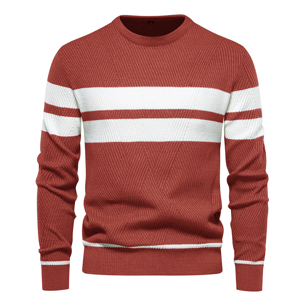 Stylish men's striped crew neck sweater, a versatile fashion piece for casual and everyday outfits.