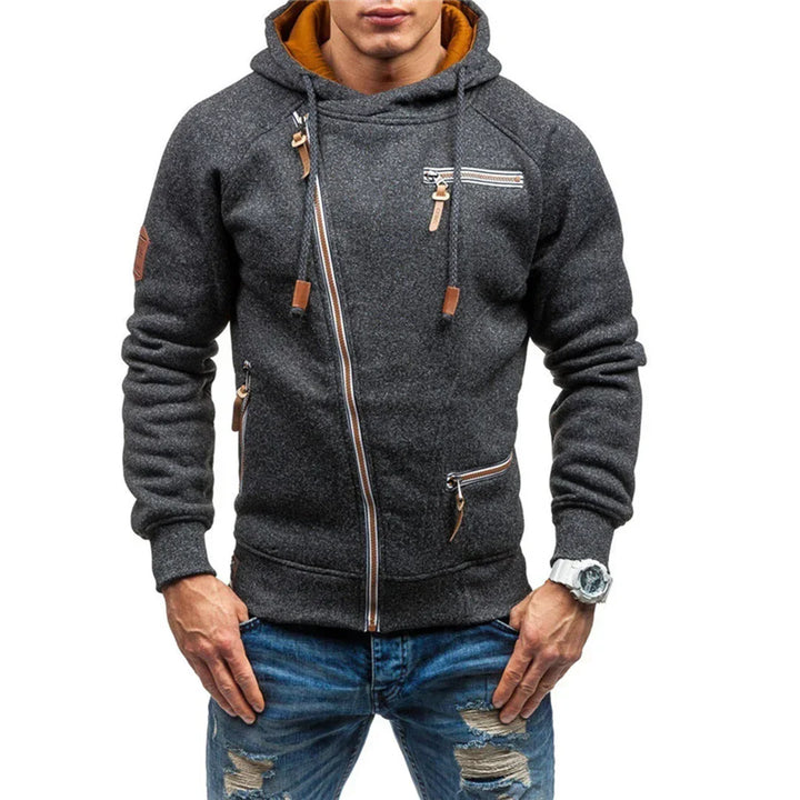 Stylish men's hooded top, a comfy wear essential for activewear or daily casual fashion, with pockets.