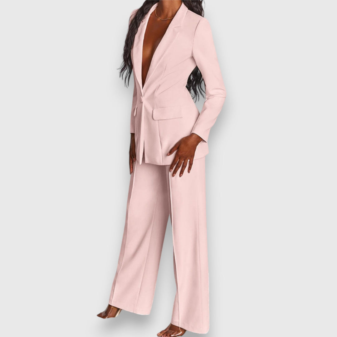 Stylish women's elegant two-piece blazer & trousers suit. Ideal for office, formal or evening wear.