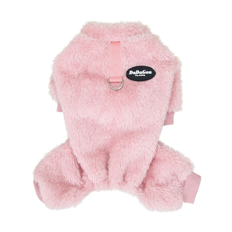 Plush winter pet jumpsuit, a warm dog coat for small dogs & puppies. Cozy pet apparel for cold weather travel & outdoor fun.