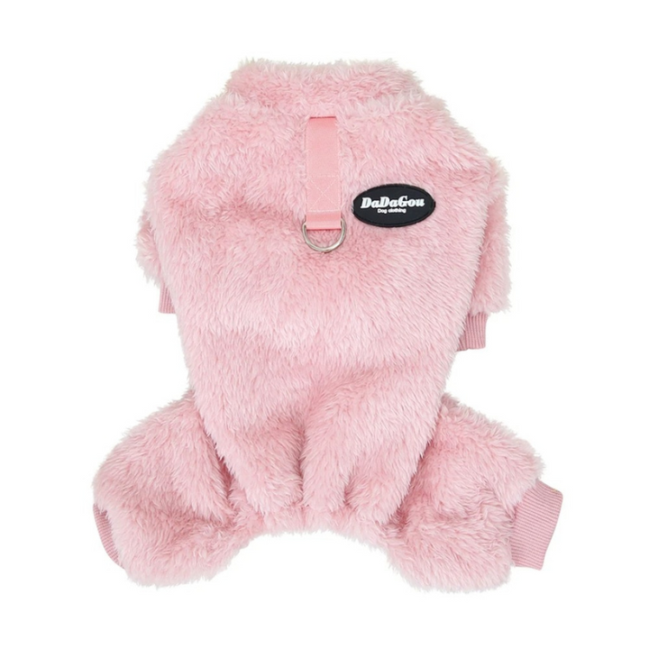 Plush winter pet jumpsuit, a warm dog coat for small dogs & puppies. Cozy pet apparel for cold weather travel & outdoor fun.