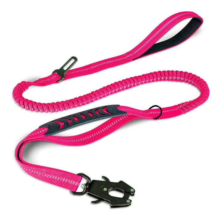 Ergonomic heavy-duty dog leash provides superior control & shock-absorbing comfort for active dogs.