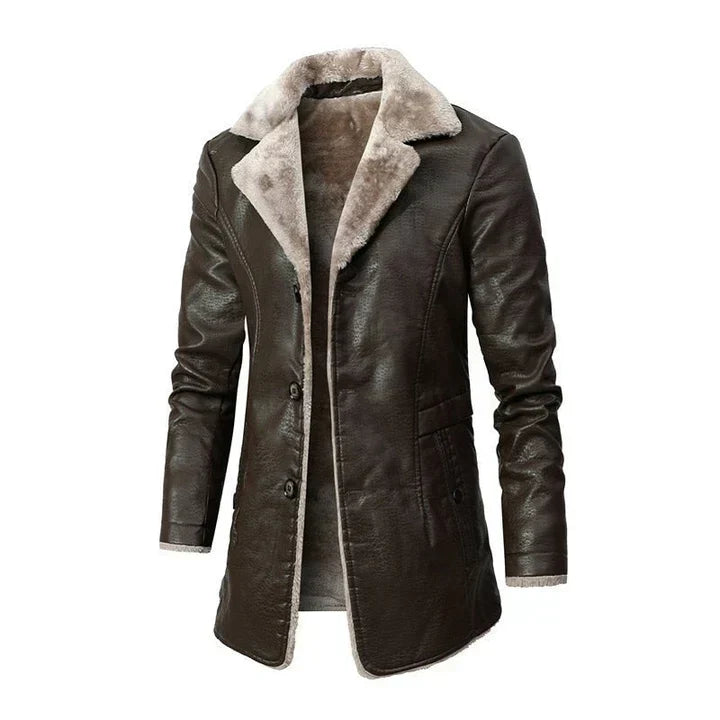Men's classic mid-length coat with notched collar, perfect for business casual or stylish fall & winter fashion.