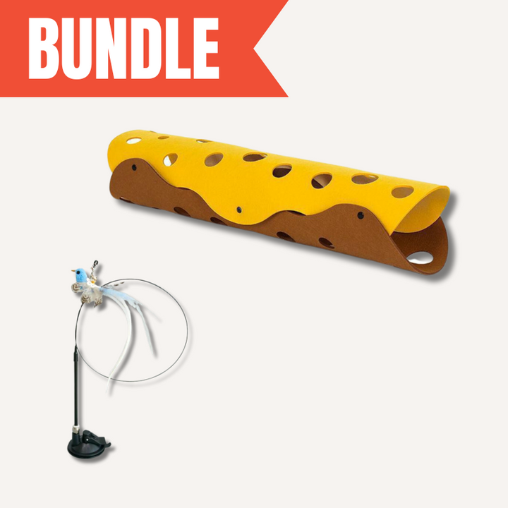 Interactive cat play tunnel & lounge set. Perfect for feline fun, play, and hideaway. Enriching pet toy accessory.