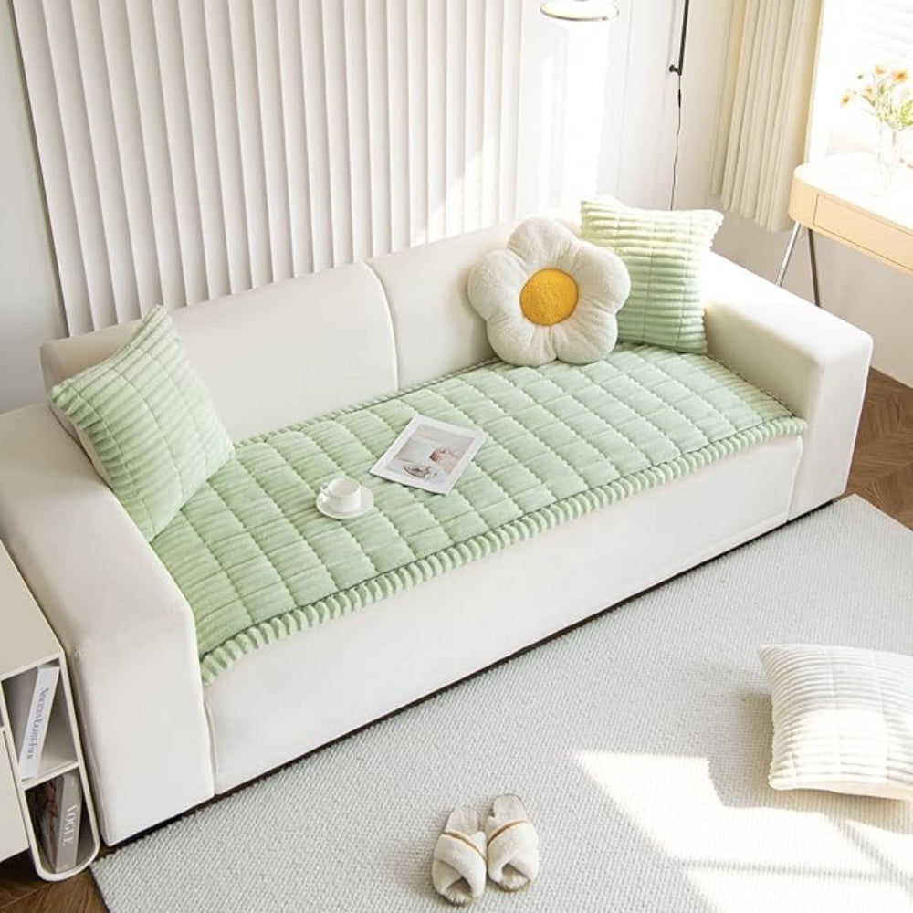 Comfortable plush fleece sofa protector, non-slip & quilted. Protects furniture while adding style to your living space.
