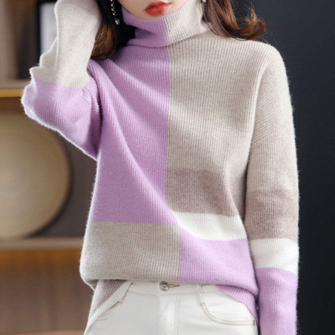 Soft, lightweight women's turtleneck sweater. Versatile long sleeve top, chic for casual or elegant spring/fall fashion.