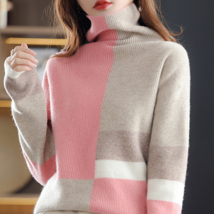 Chic women's light turtleneck sweater, a versatile layering piece. Elegant long sleeve top for everyday fall/spring style.