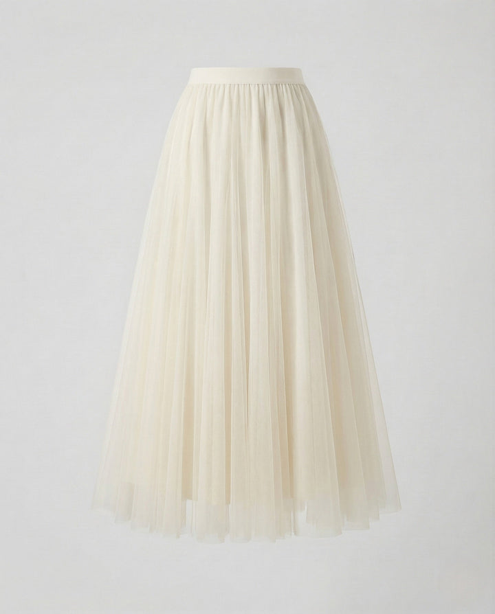 Modern elegant women's pleated maxi skirt, a high-waisted design for sophisticated spring fashion.