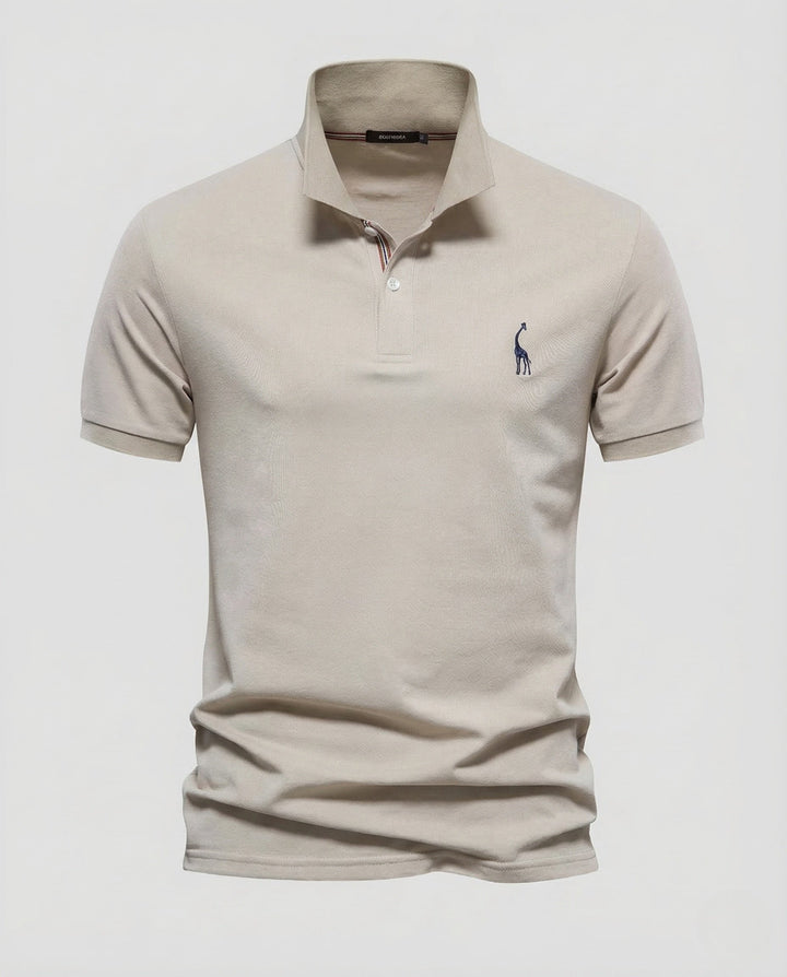 Soft cotton men's classic short sleeve polo shirt with an embroidered chest emblem. Comfortable casual wear.