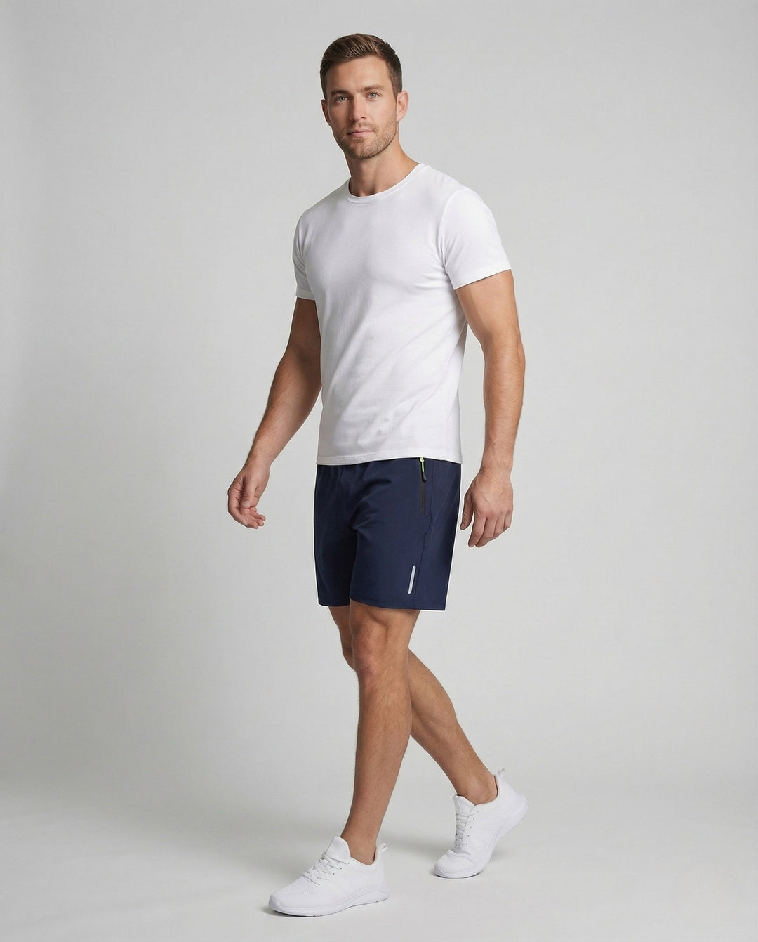 Men's breathable training shorts with zipper pocket for gym, running, and active workouts.