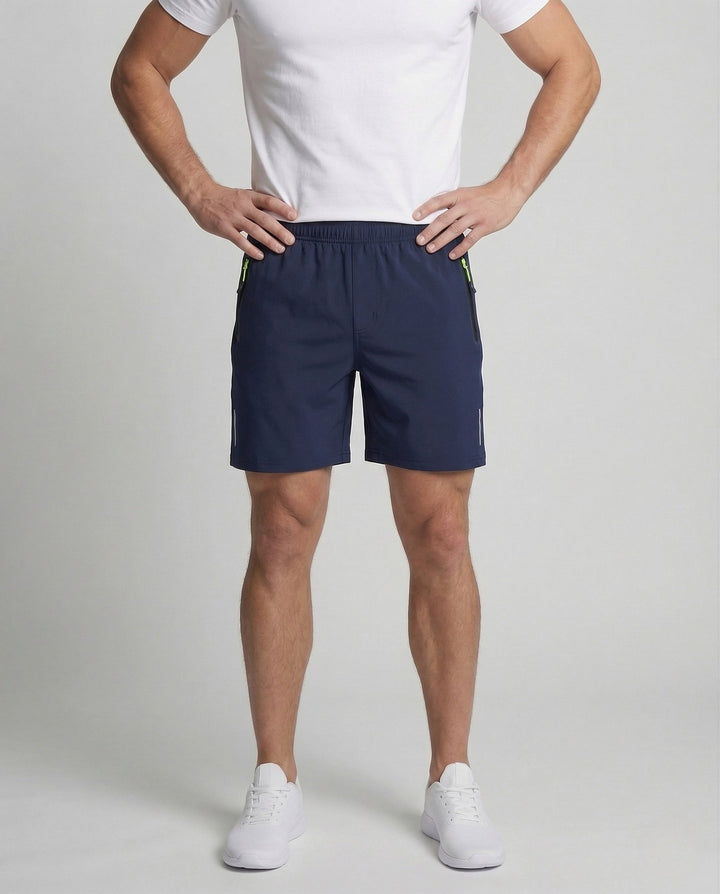 Lightweight, breathable men's workout shorts with secure zipper pocket, perfect for training & fitness.