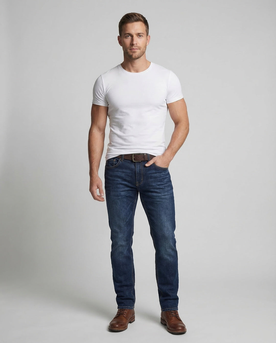 Men's everyday slim fit stretch jeans in modern denim, perfect for casual comfort and urban style.