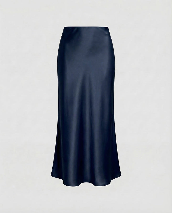 Red elegant midi skirt with a graceful drape, a high-waist women's bottom for party wear.