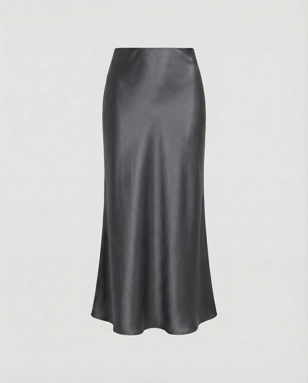 Pretty pink flowy midi skirt, a high-waist women's bottom for elegant spring and summer outfits.