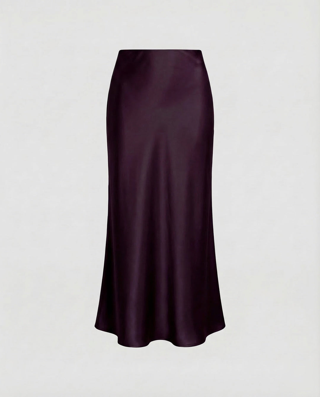 Women's high-waist draped midi skirt in black, showcasing elegant flow and versatile fashion.