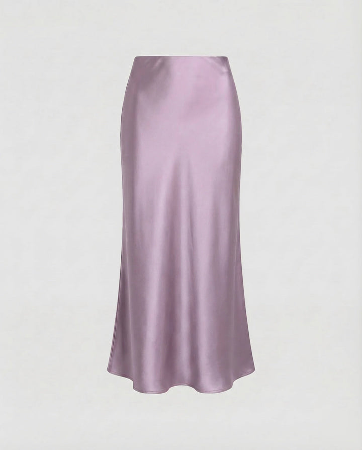 Stylish brown flowy midi skirt, a women's high-waist bottom for casual chic or party wear.