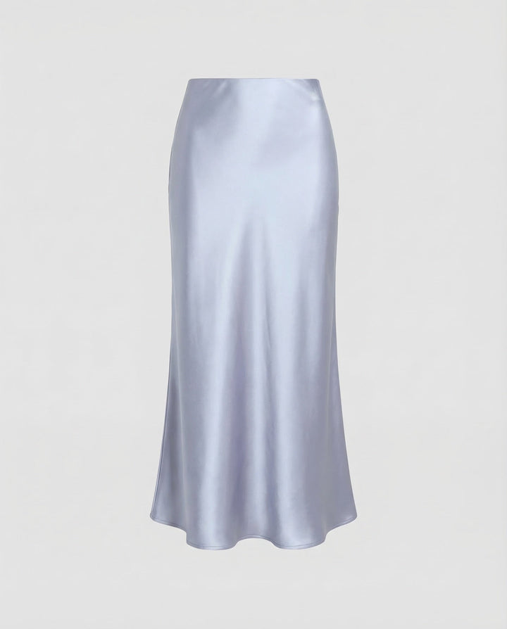 Draped beige midi skirt, a perfect high-waist piece for women seeking versatile, elegant fashion.
