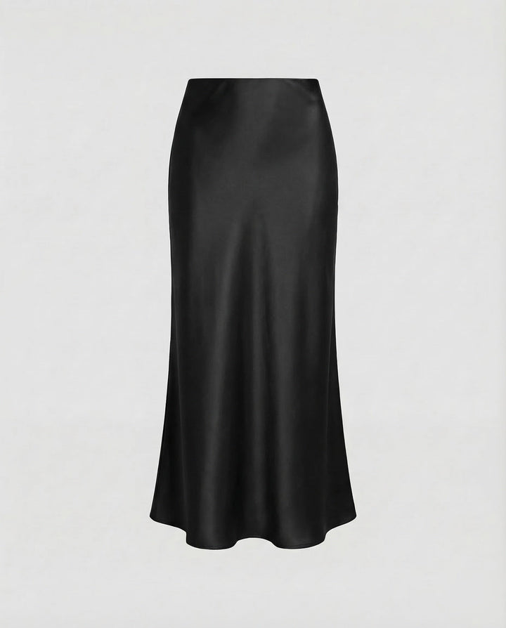 Brown flowy midi skirt for women, a comfortable high-waist bottom for spring and summer versatile fashion.