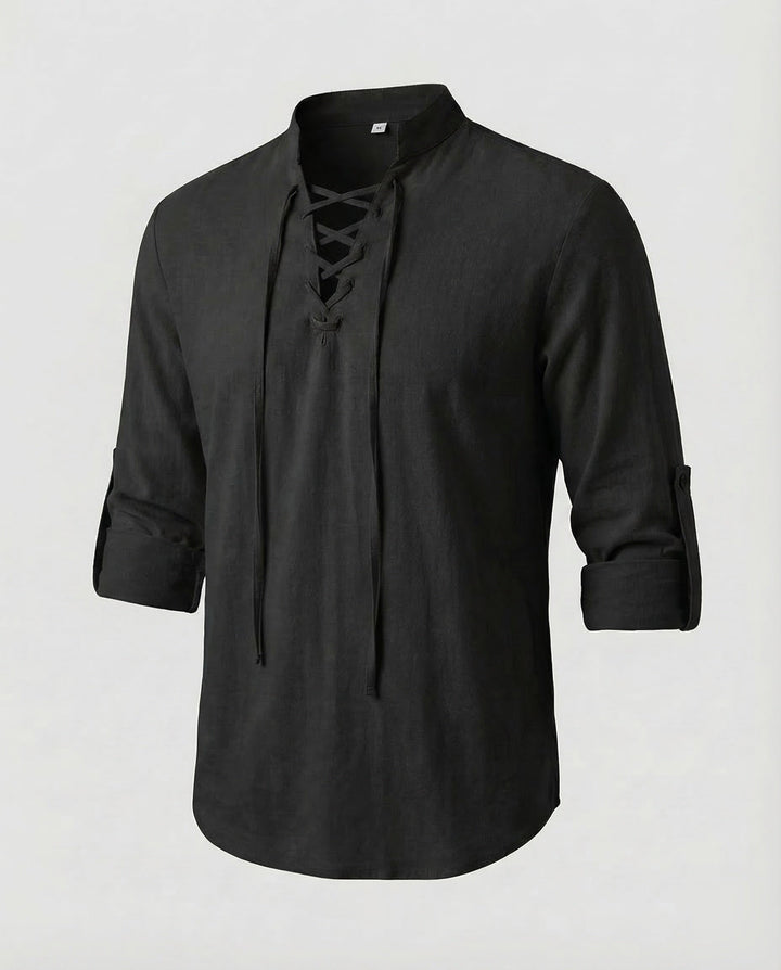 Men's vacation shirt: casual style, laced collar, and relaxed fit for warm weather days.