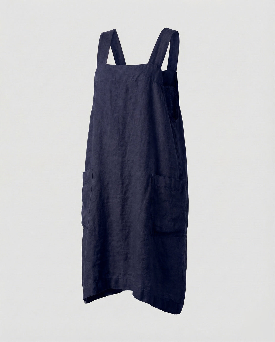 Everyday women's square neck overall dress, midi length, designed for a relaxed fit and easy summer fashion.