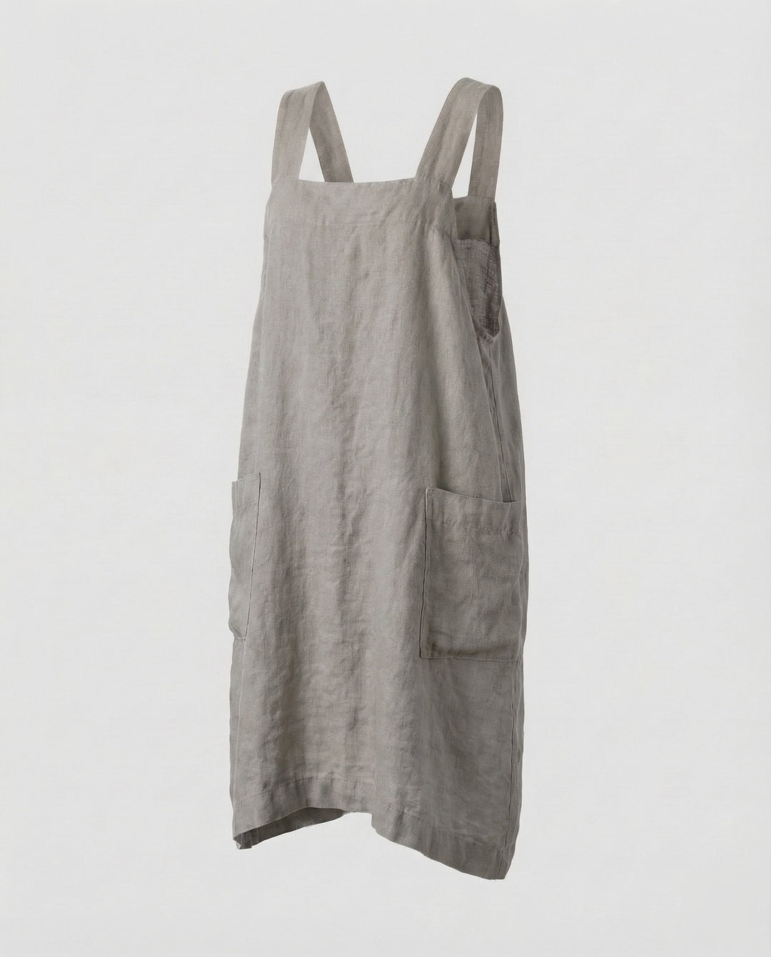 Comfortable women's overall midi dress, relaxed A-line fit, featuring a modern square neck for casual style.