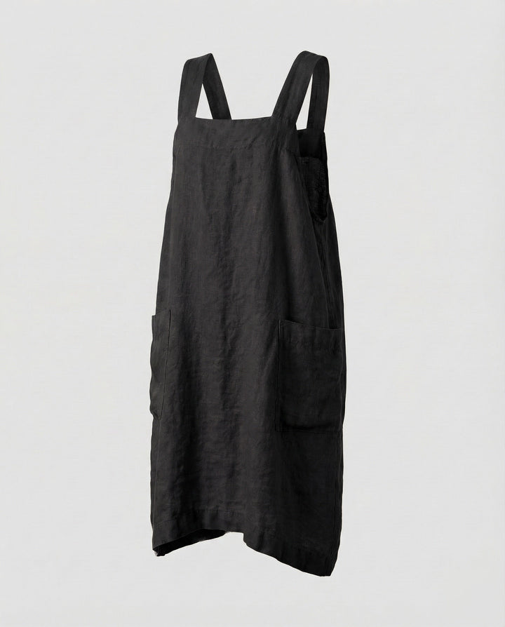 Women's relaxed fit square neck overall dress with pockets, perfect for a chic yet casual summer look.