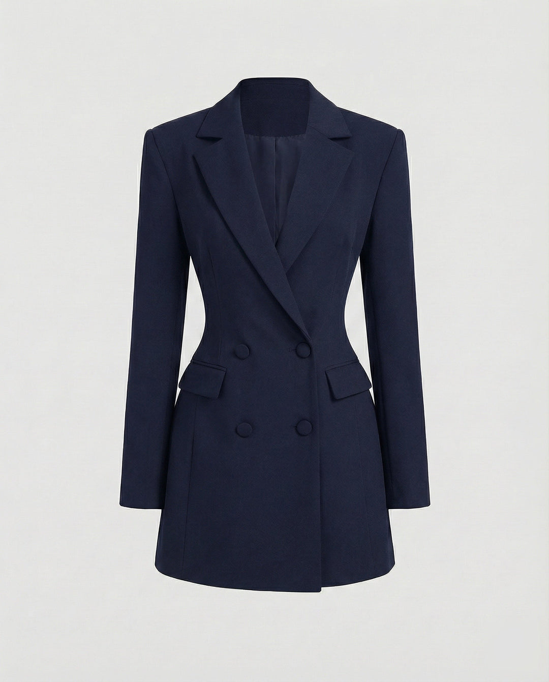 Women's blazer dress, fitted & tailored. Double-breasted style for a chic, sophisticated business or evening look.